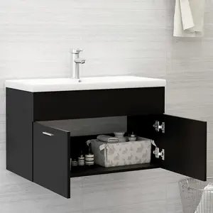 Berkfield Sink Cabinet with Built-in Basin Black Engineered Wood