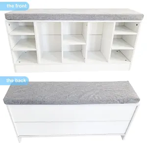 Shoe Bench Storage Rack Wooden Cabinet Cushion Seat Organiser Grey White 2016168