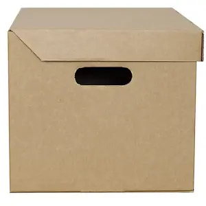 3 x Brown 15x12x9" Archive Boxes With Hinged Lids Perfect For Storing Files & Folders