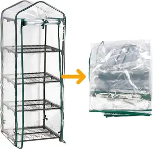 4 Tier Mini Greenhouse Compact Double Zip Sturdy Steel Frame Transparent Plastic PVC Cover Indoor Outdoor Garden 69 x 49 x 160cm