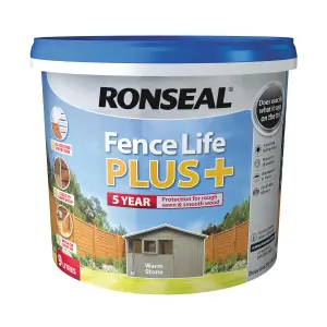 Ronseal Fence Life Plus Warm stone Matt Exterior Wood paint, 9L Tub