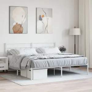 Berkfield Metal Bed Frame with Headboard White 200x200 cm