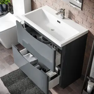 Nes Home Lyndon Modern 800mm Grey Basin Sink Flat Pack Vanity