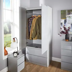 Home Source Lugano Grey 2 Door 2 Drawer Wardrobe High Gloss Door & Drawer Fronts