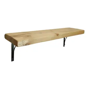 Solid Wood Handmade Rustical Shelf Primed 175mm 7 inch with Black Metal Bracket BOW Length of 100cm