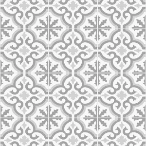 Contour Grecian Grey Tile effect Textured Wallpaper Sample