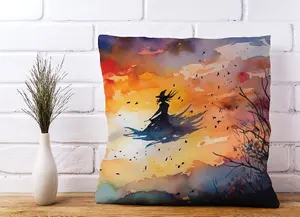 A Watercolor Featuring A Graceful Witch Witch Cushions 60cm x 60cm