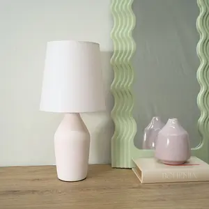 ValueLights Arlo Rose Pink Ceramic Base Table Lamp with Tapered Shade - LED Bulb Included