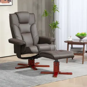 HOMCOM Reclining Armchair with Footstool and Adjustable Backrest, Brown