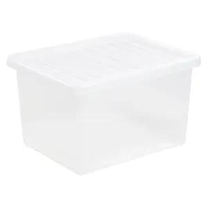 1 x Home Office Clear 64 Litre Transparent Plastic Storage Container With Lid