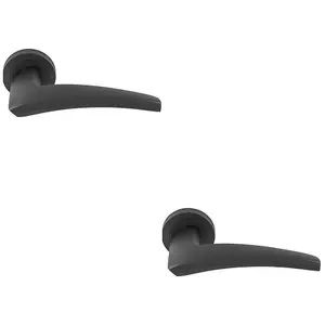 2 PACK - Premium Elegant Curve Door Handle Set - Matt Bronze Bar Lever on Round Rose