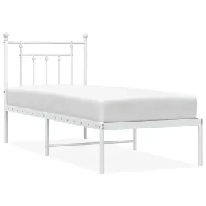 Berkfield Metal Bed Frame with Headboard White 75x190 cm