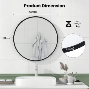 Costway 60 cm Bathroom Round Entryway Mirror Wall Mounted Mirror Home Decoration