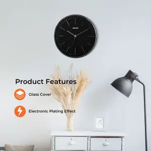 GEEPAS Wall Clock Battery Operated Silent Non-Ticking Analog Clock, Black