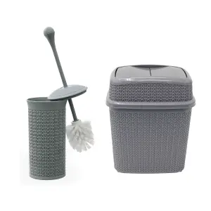 JVL Loop Toilet Brush and Rectangular Lidded Bin - Grey