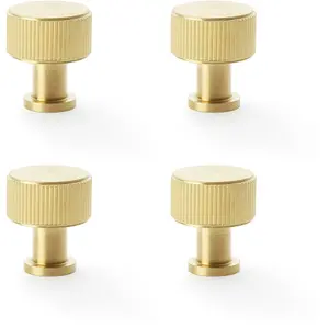 4 PACK - Round Reeded Door Knob - 29mm Diameter Satin Brass Lined Cupboard Pull Handle