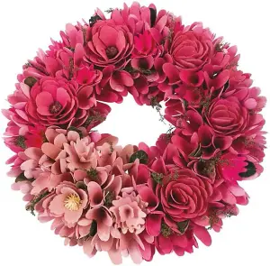 Artificial Pink Ombre Flower Wreath - Colourful Hand Painted Softwood Faux Floral Home Decoration - Measures 36cm Diameter