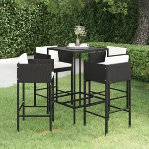 Garden Bar Set with Cushions Black