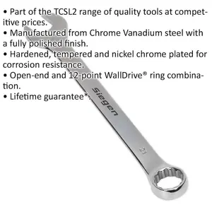 Premium 21mm Hardened Steel Combination Spanner - Polished Chrome Vanadium Wrench