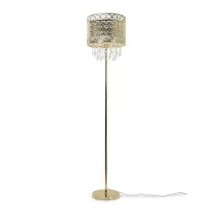 ValueLights Enna Gold Moroccan Style Floor Lamp with Acrylic Jewel Droplet Drum Lampshade - Bulb Included