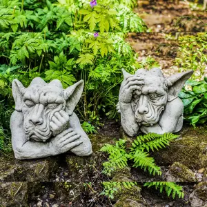 Pair of Large Hand on Head Sleepy Gargoyle Garden Statues