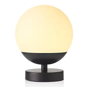 Modern Touch Dimmable LED White Globe Glass Table Lamp with Matte Black Base