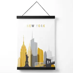 New York Yellow and Grey City Skyline Medium Poster with Black Hanger