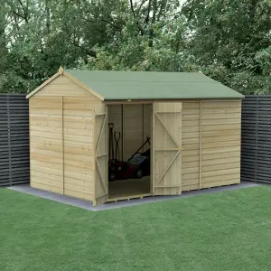 Forest Garden Beckwood Shiplap 12x8 ft Reverse apex Natural timber Wooden Pressure treated 2 door Shed with floor - Assembly service included