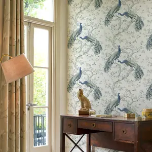 Laura Ashley Belvedere Midnight Peacock Smooth Wallpaper Sample