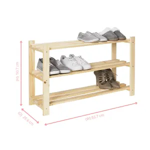 3 Tier Shoe Rack in Natural Pine