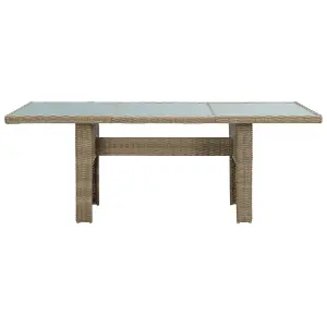 Berkfield Garden Dining Table Brown 200x100x74 cm Glass and Poly Rattan