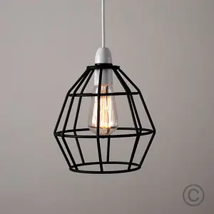 ValueLights Hamish Contemporary Matt Black Metal Basket Cage Pendant Ceiling Light Shade