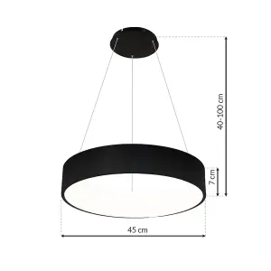 Milagro Ohio Stunning Matt Black LED Pendant Lamp 24W(122W)  45CM Diameter Height Adjustable