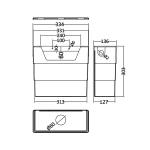 Universal Side Entry Concealed Toilet Cistern with WC Dual Flush Chrome Square Button - Includes Internals & Pipe