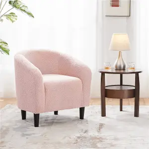 Yaheetech Pink Upholstered Boucle Club Chair Accent Barrel Chair