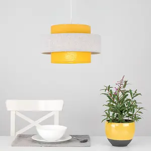 ValueLights Weaver Mustard and Grey Herringbone Modern Ceiling Pendant Light Shade