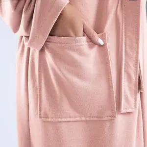 Jersey Dressing Gown Womens Soft Luxury Full-Length Robe, Blush - S/M