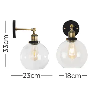 ValueLights Sheridan Industrial Style Black and Gold Wall Light with Clear Glass Shade