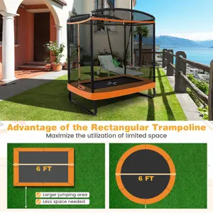 COSTWAY 7FT Kids Trampoline w/ Swing & Enclosure Safe Net Rectangle Rebounder Trampoline