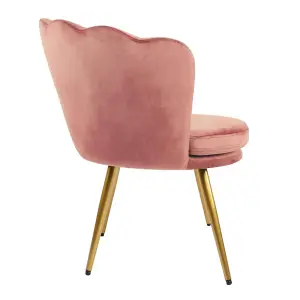 Flora Accent Chair with Petal Back Scallop Armchair in Velvet - Dark Pink