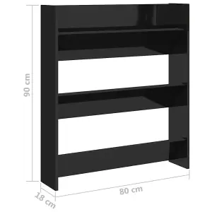 Berkfield Wall Shoe Cabinet High Gloss Black 80x18x90 cm Engineered Wood