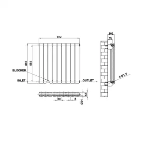 Horizontal Black Double Flat Panel Radiator (H) 600 mm x (W) 612 mm, 3044 BTU.