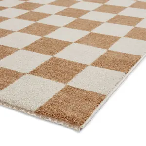 Baltimore 66618 Checkerboard Geometric Modern Rugs in Walnut Brown - 80x150cm