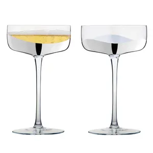 Wave Champagne Saucers (Set of 2) Clear/Silver