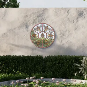 MirrorOutlet Metal Circular Decorative Bumble Bee Window Garden Mirror 80cmX 80cm