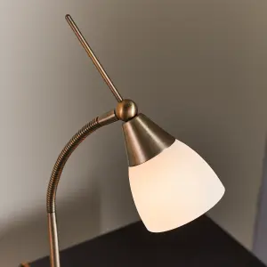 Anson Lighting Bruce Table light finished in Antique brass plate and white glass