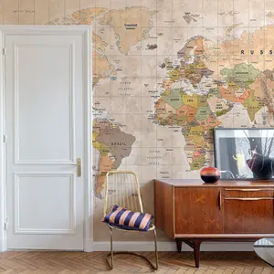 Grandeco Vintage World Map 7 panel Textured Mural,  2.8 x 3.71m, Multi Neutral