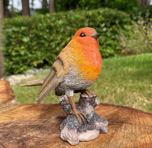 Robin on a Stone & Stump Resin Garden Ornaments (Set of 2)