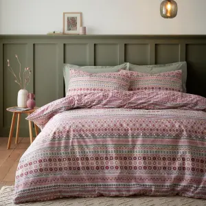 Catherine Lansfield Brushed Cotton Fairisle Reversible Single Duvet Cover Set with Pillowcase Red