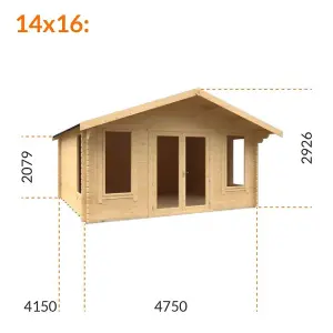 14ft x 16ft (4150mm x 4750mm) Horsforth "The New England" 44mm Log Cabin With 4 Windows